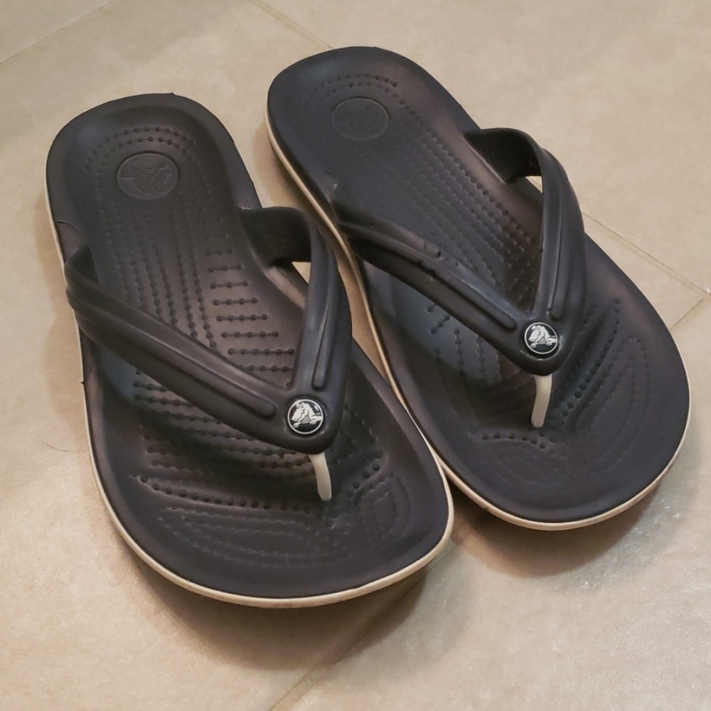 Navy Crocs flip flops